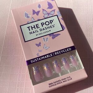RED ASPEN Flutter By Tasha Nail Dashes Pop On Med Coffin New In Box Pink Glitter